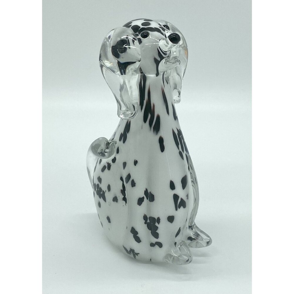 Art Glass Dalmatian Pointer Spotted Dog Figurine Decor 6.5” Sommerso Style